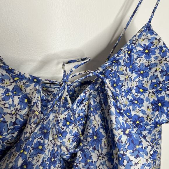 Banana Republic Y2K Silk Ruffled Floral Cami Tank Top Blue Womens XS Coquette - Picture 4 of 8
